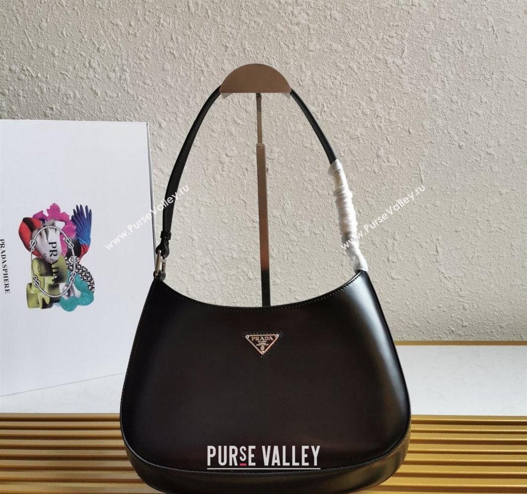 Prada Cleo Brushed Leather Hobo Bag 1BC499 Black 2024 (YZ-240524100)