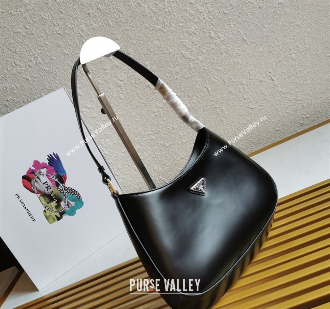 Prada Cleo Brushed Leather Hobo Bag 1BC499 Black 2024 (YZ-240524100)