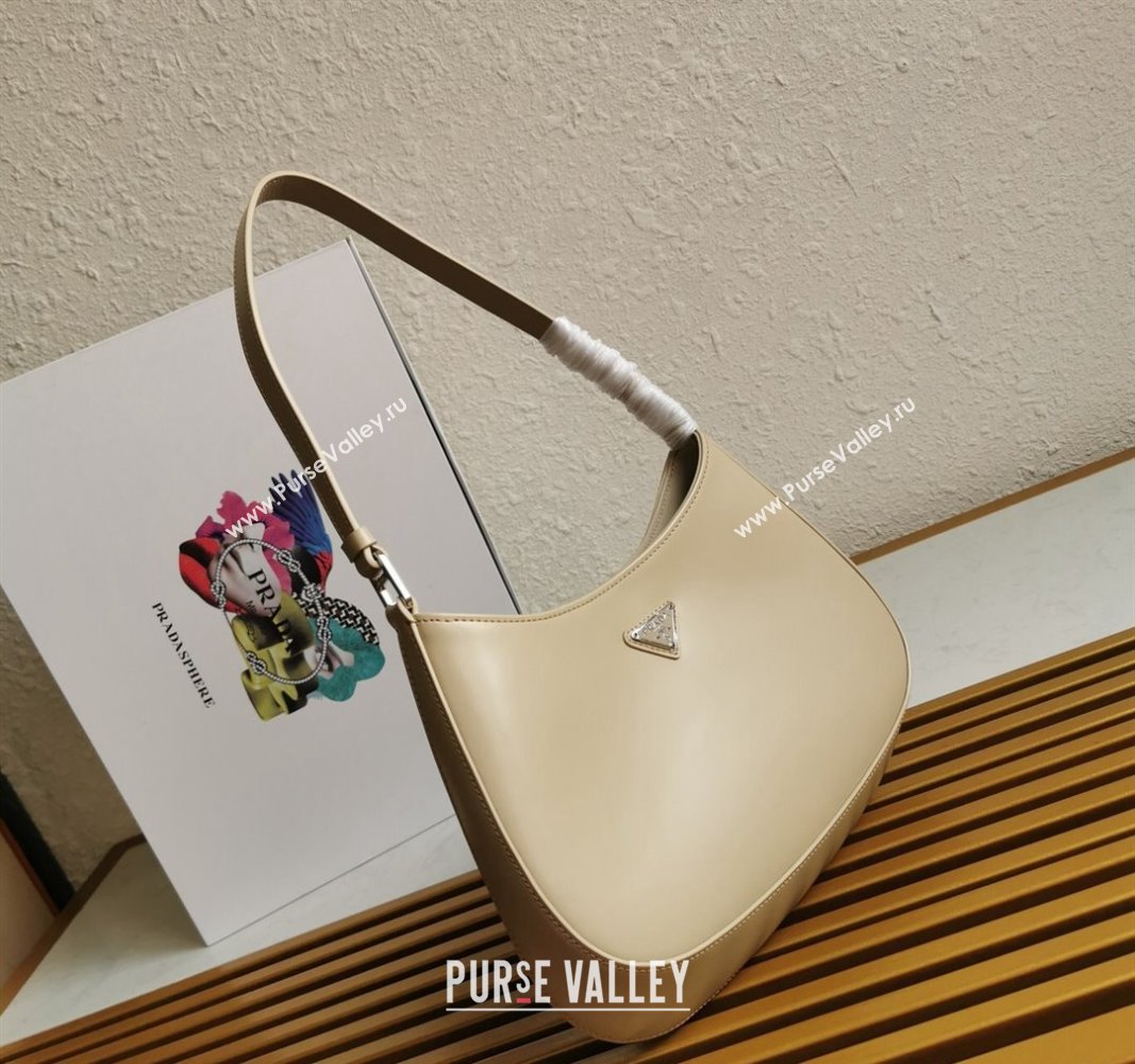 Prada Cleo Brushed Leather Hobo Bag 1BC499 Beige 2024 (YZ-240524101)