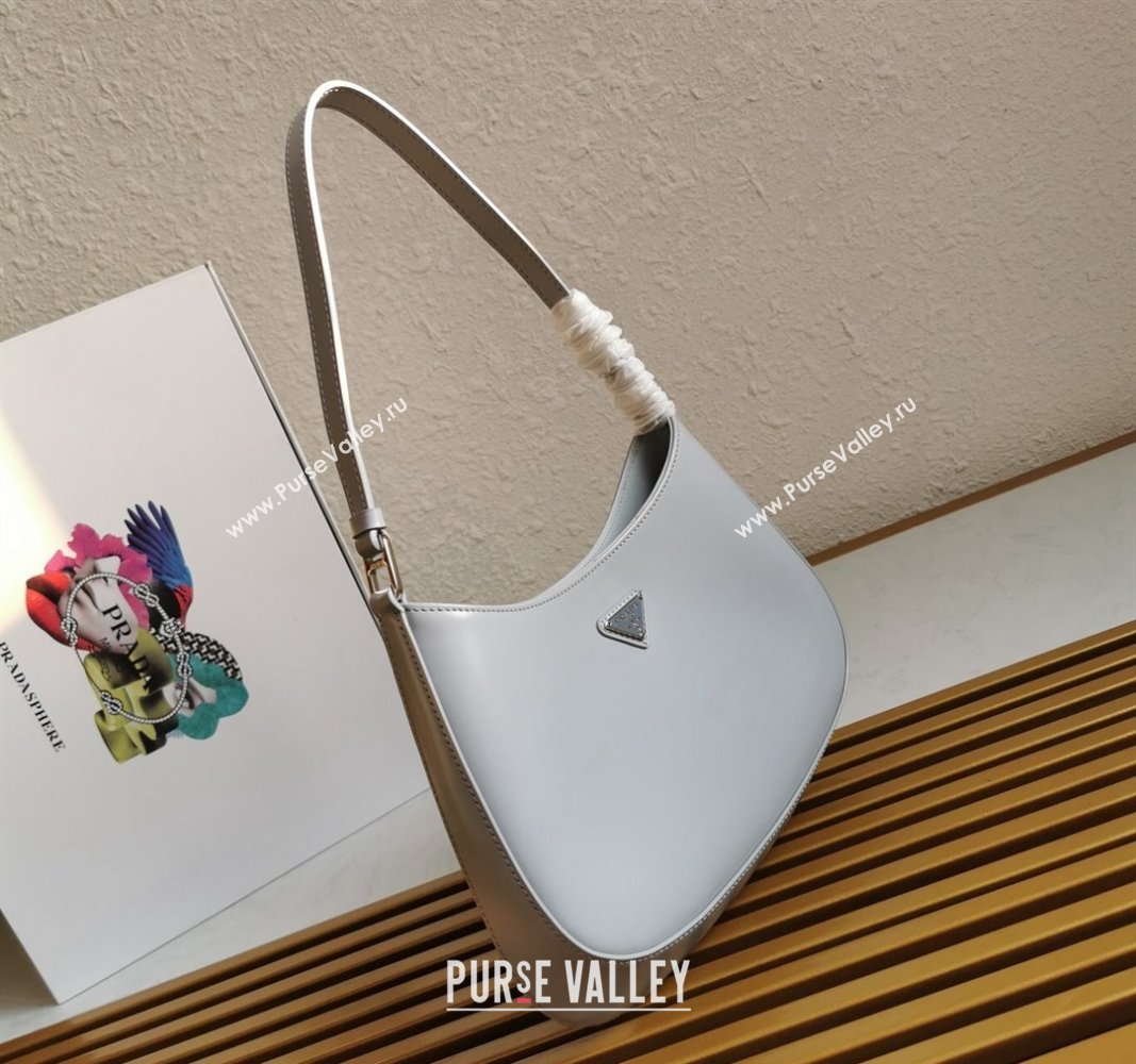 Prada Cleo Brushed Leather Hobo Bag 1BC499 Light Grey 2024 (YZ-240524106)