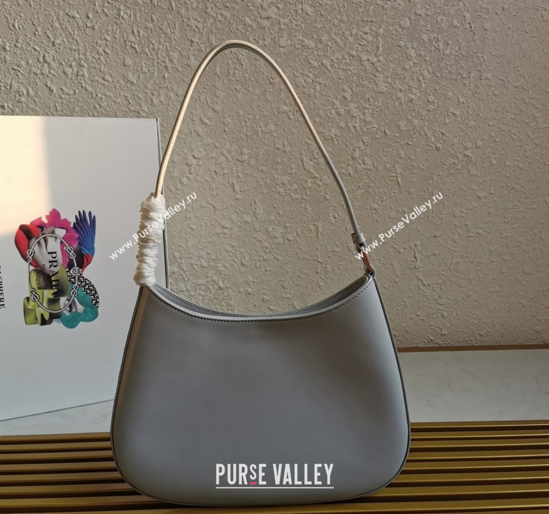 Prada Cleo Brushed Leather Hobo Bag 1BC499 Light Grey 2024 (YZ-240524106)