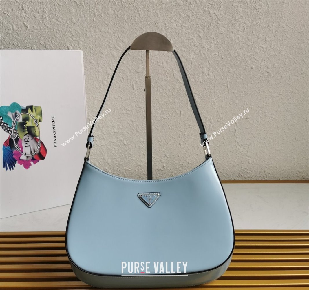 Prada Cleo Brushed Leather Hobo Bag 1BC499 Celeste Blue 2024 (YZ-240524109)