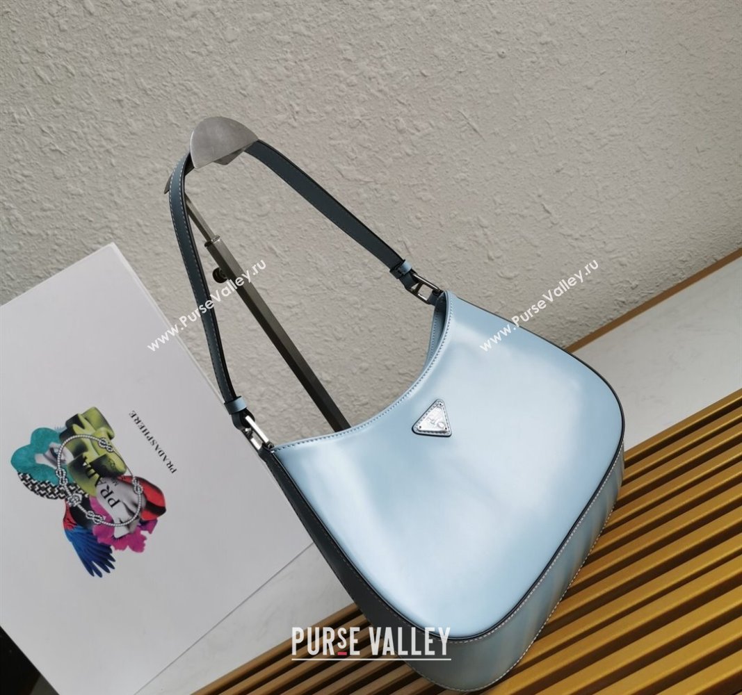 Prada Cleo Brushed Leather Hobo Bag 1BC499 Celeste Blue 2024 (YZ-240524109)