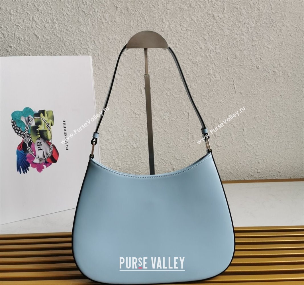 Prada Cleo Brushed Leather Hobo Bag 1BC499 Celeste Blue 2024 (YZ-240524109)