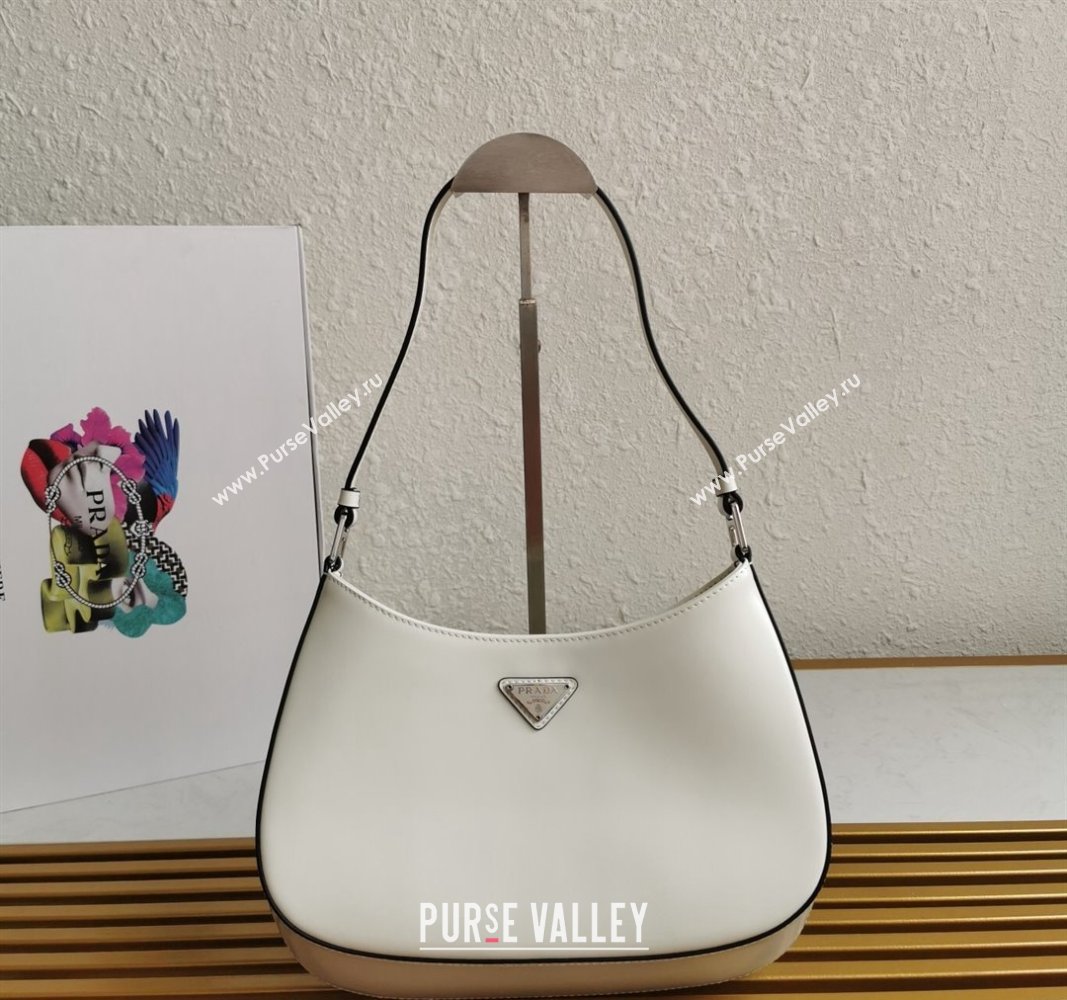 Prada Cleo Brushed Leather Hobo Bag 1BC499 White2 2024 (YZ-240524099)