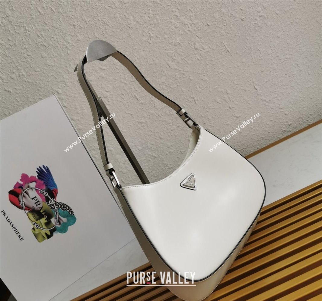 Prada Cleo Brushed Leather Hobo Bag 1BC499 White2 2024 (YZ-240524099)