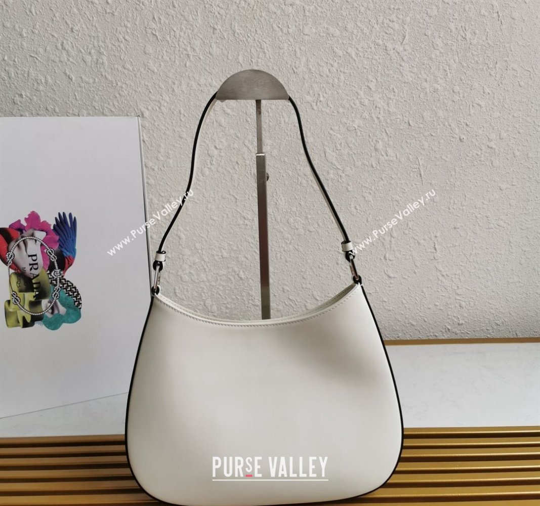 Prada Cleo Brushed Leather Hobo Bag 1BC499 White2 2024 (YZ-240524099)