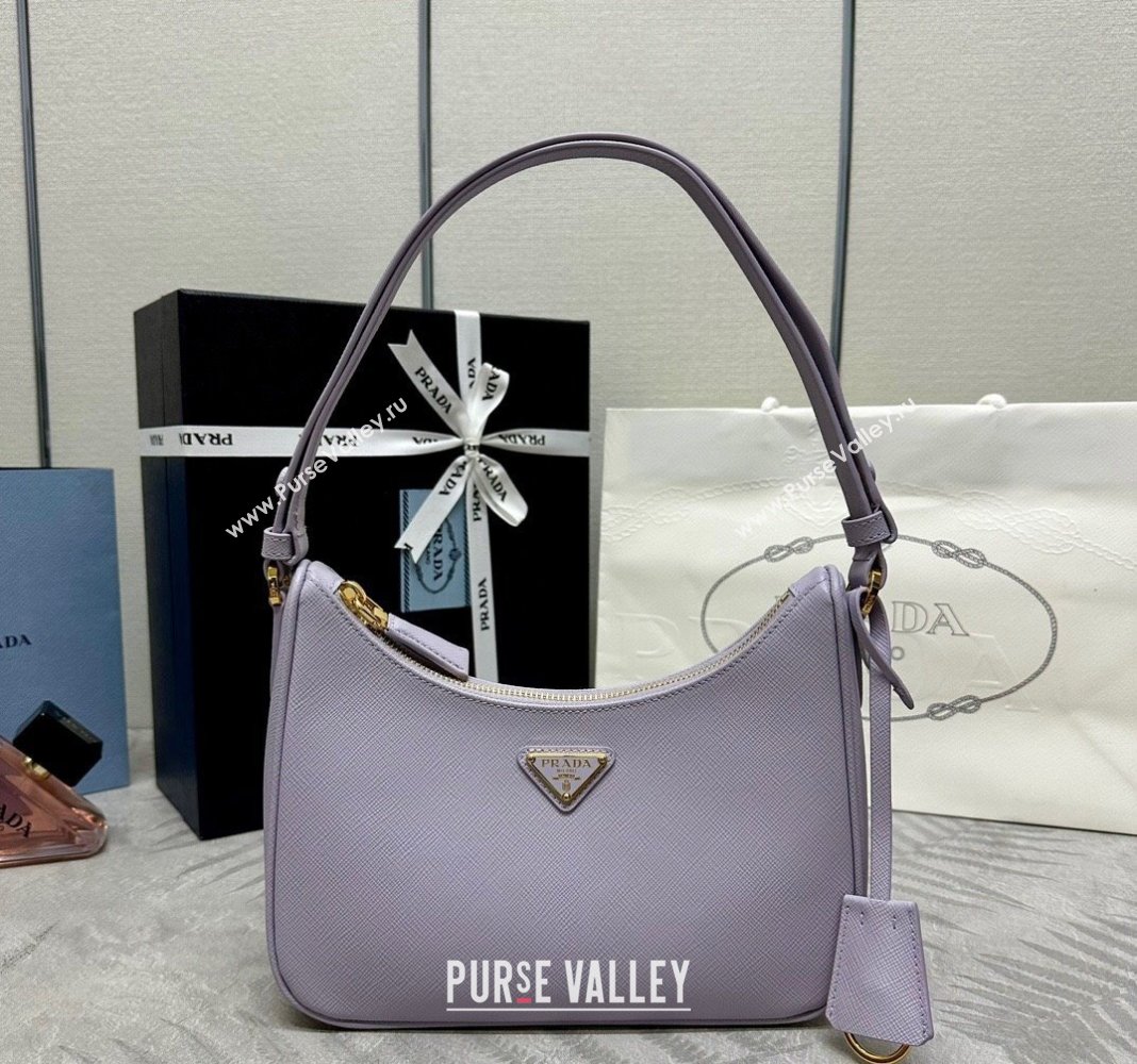 Prada Re-Edition Saffiano leather mini bag Light Purple 2024 1BC204 (YZ-2405241115)