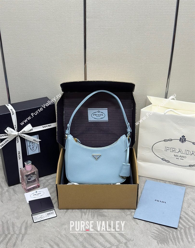 Prada Re-Edition Saffiano leather mini bag Light Blue 2024 1BC204 (YZ-2405241117)