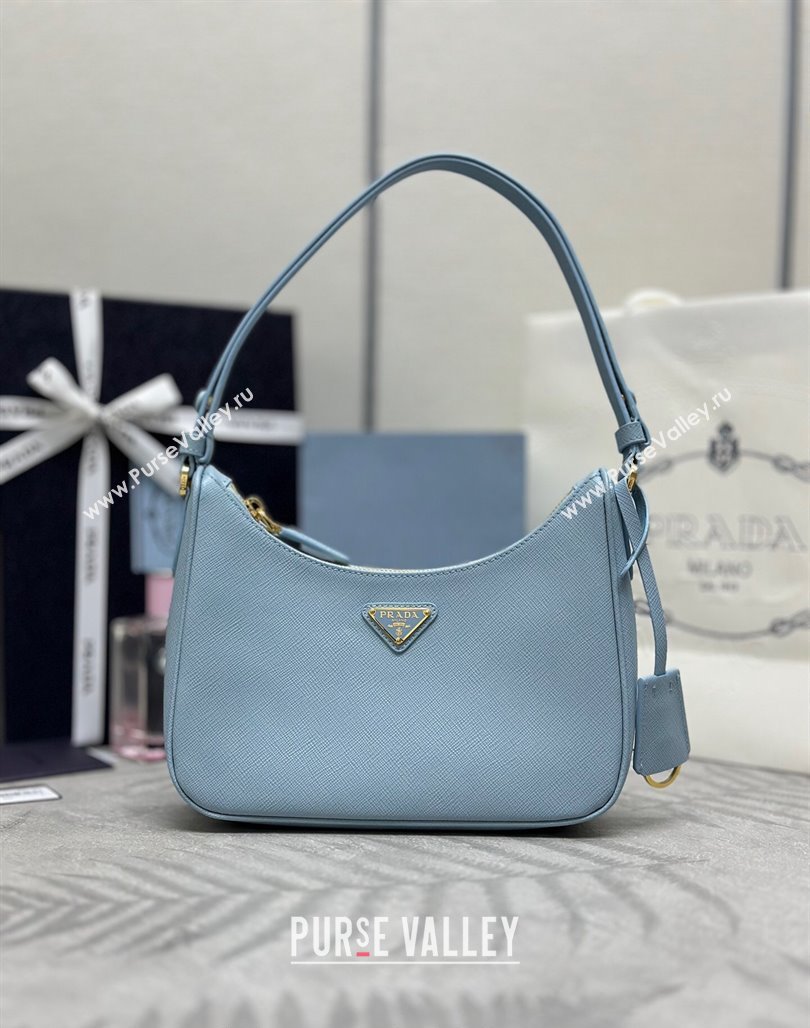 Prada Re-Edition Saffiano leather mini bag Light Blue 2024 1BC204 (YZ-2405241117)