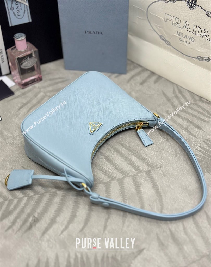 Prada Re-Edition Saffiano leather mini bag Light Blue 2024 1BC204 (YZ-2405241117)