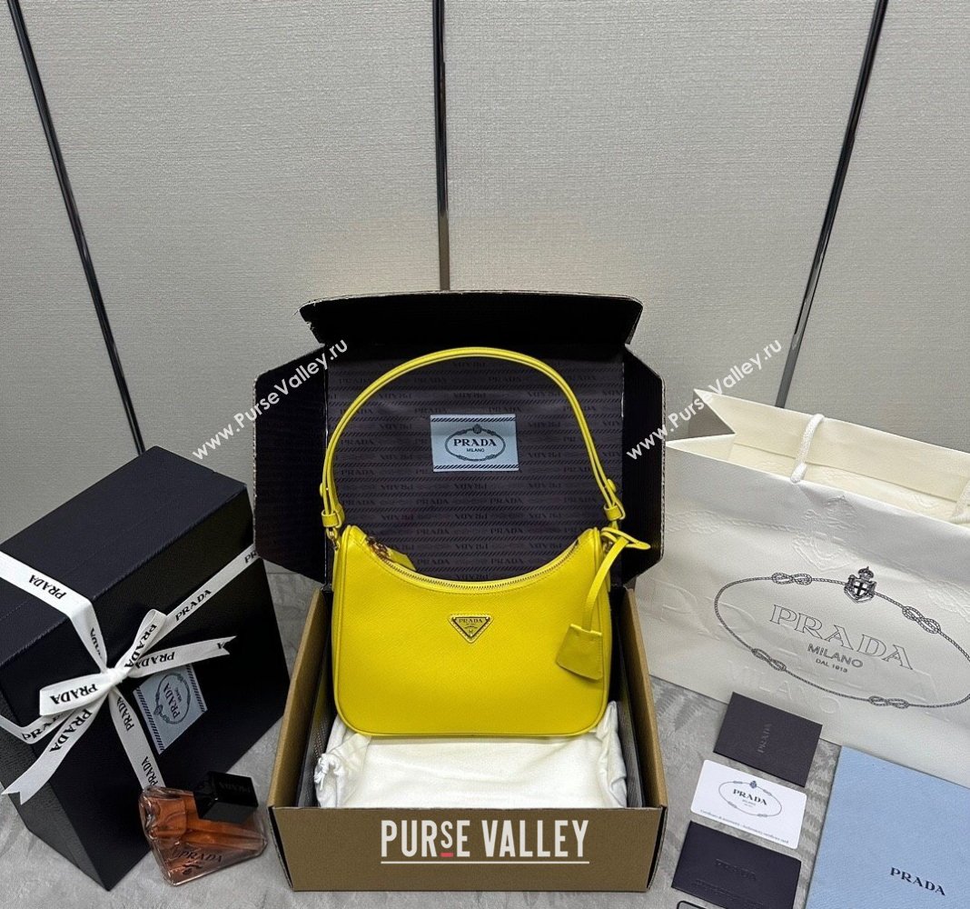 Prada Re-Edition Saffiano leather mini bag Yellow 2024 1BC204 (YZ-2405241122)