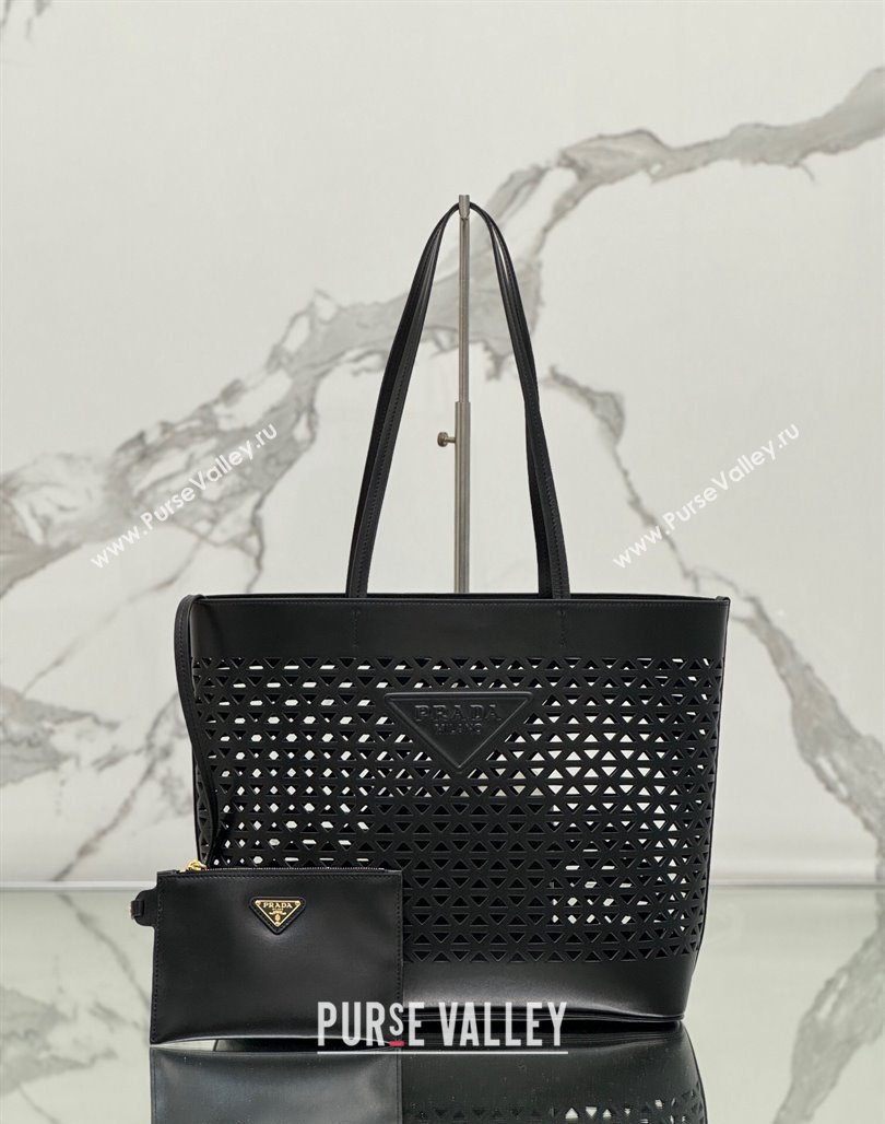 Prada Large perforated leather tote bag Black 2024 1BG503 (YZ-240524010)