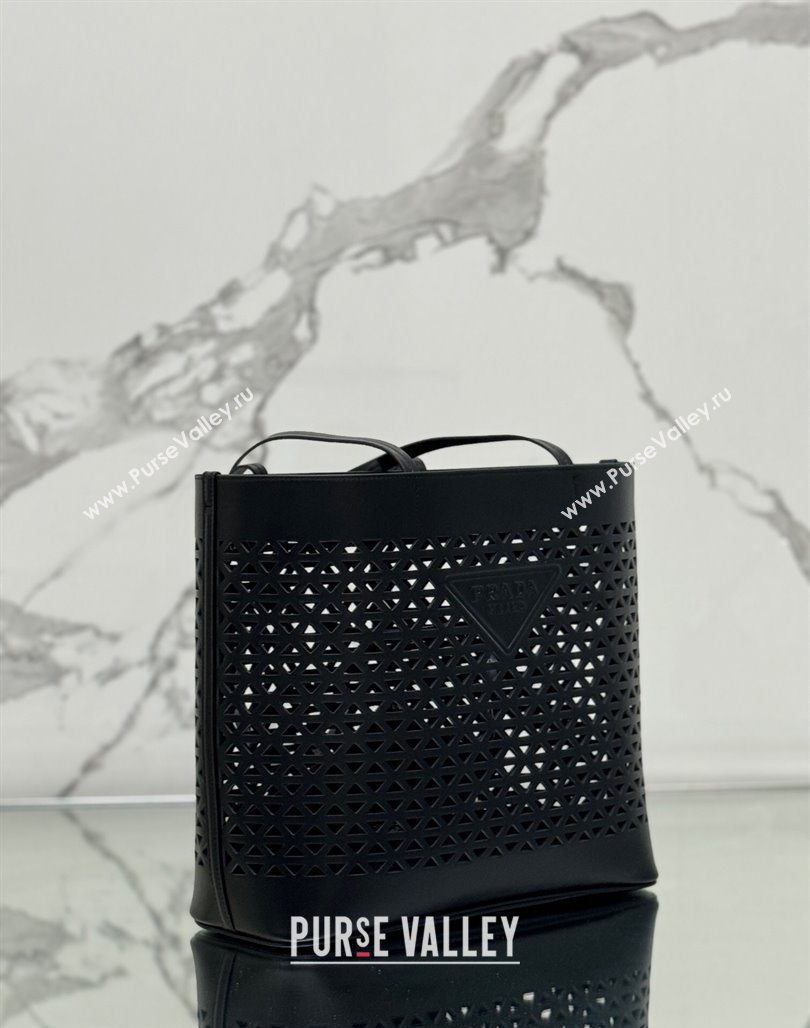 Prada Large perforated leather tote bag Black 2024 1BG503 (YZ-240524010)