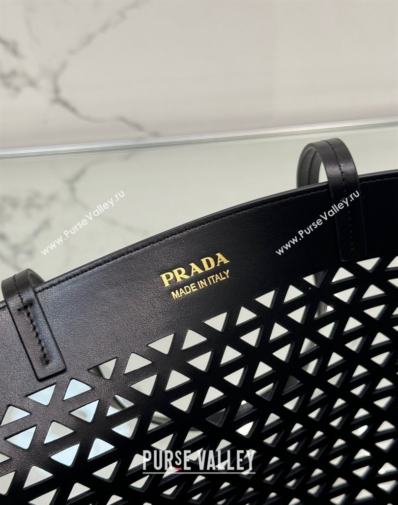 Prada Large perforated leather tote bag Black 2024 1BG503 (YZ-240524010)