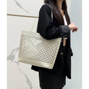 Prada Large perforated leather tote bag White 2024 1BG503 (YZ-240524011)