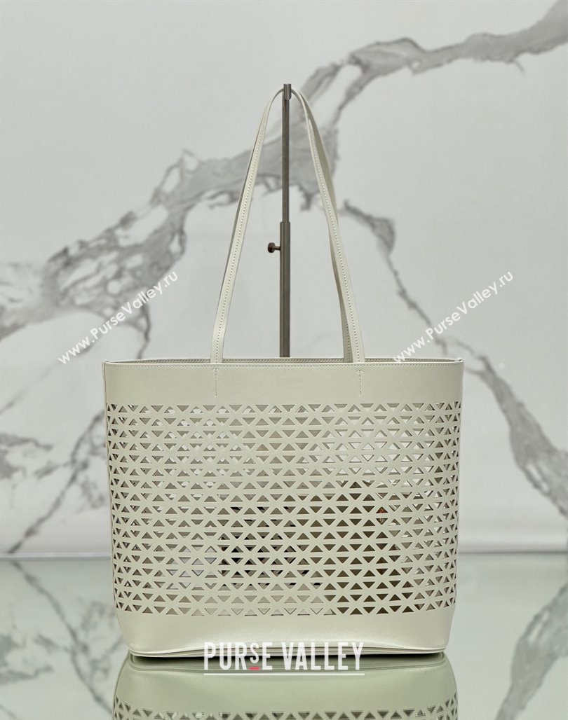 Prada Large perforated leather tote bag White 2024 1BG503 (YZ-240524011)