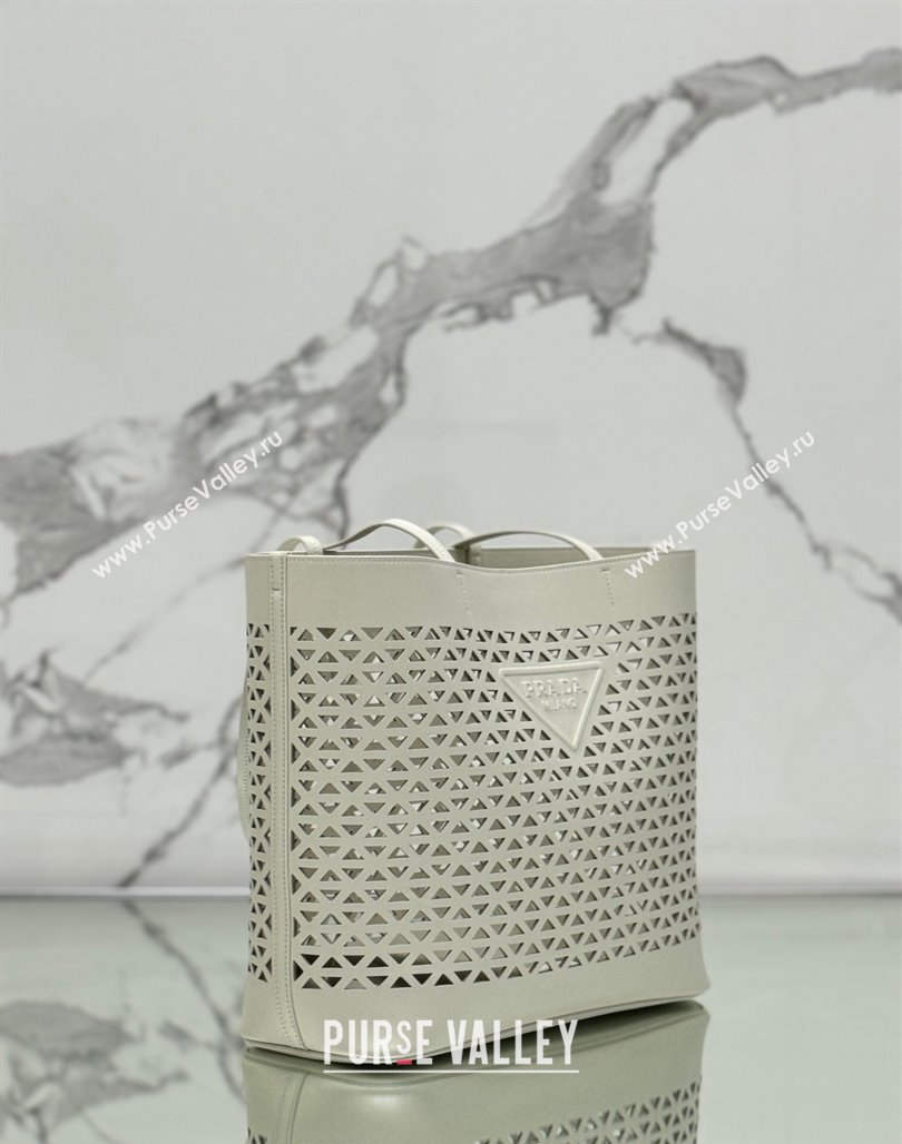 Prada Large perforated leather tote bag White 2024 1BG503 (YZ-240524011)