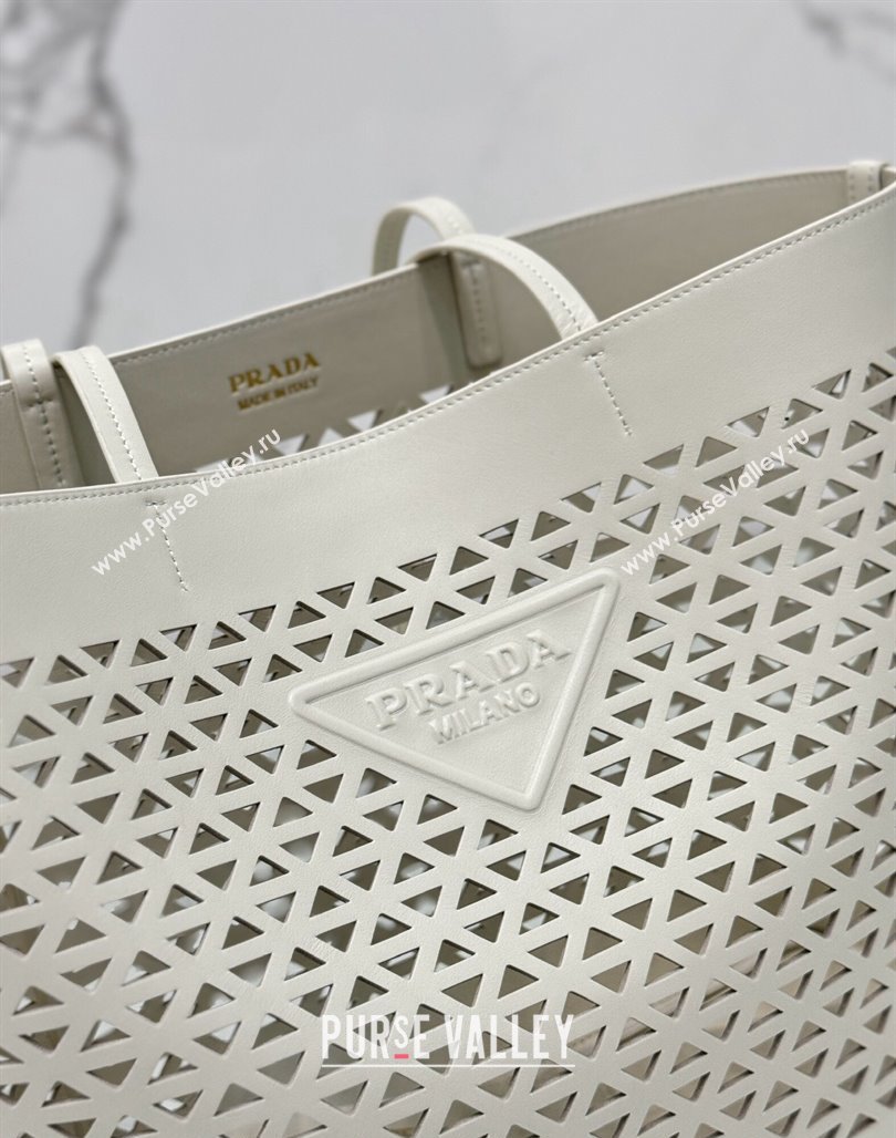 Prada Large perforated leather tote bag White 2024 1BG503 (YZ-240524011)