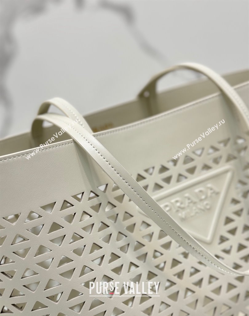 Prada Large perforated leather tote bag White 2024 1BG503 (YZ-240524011)