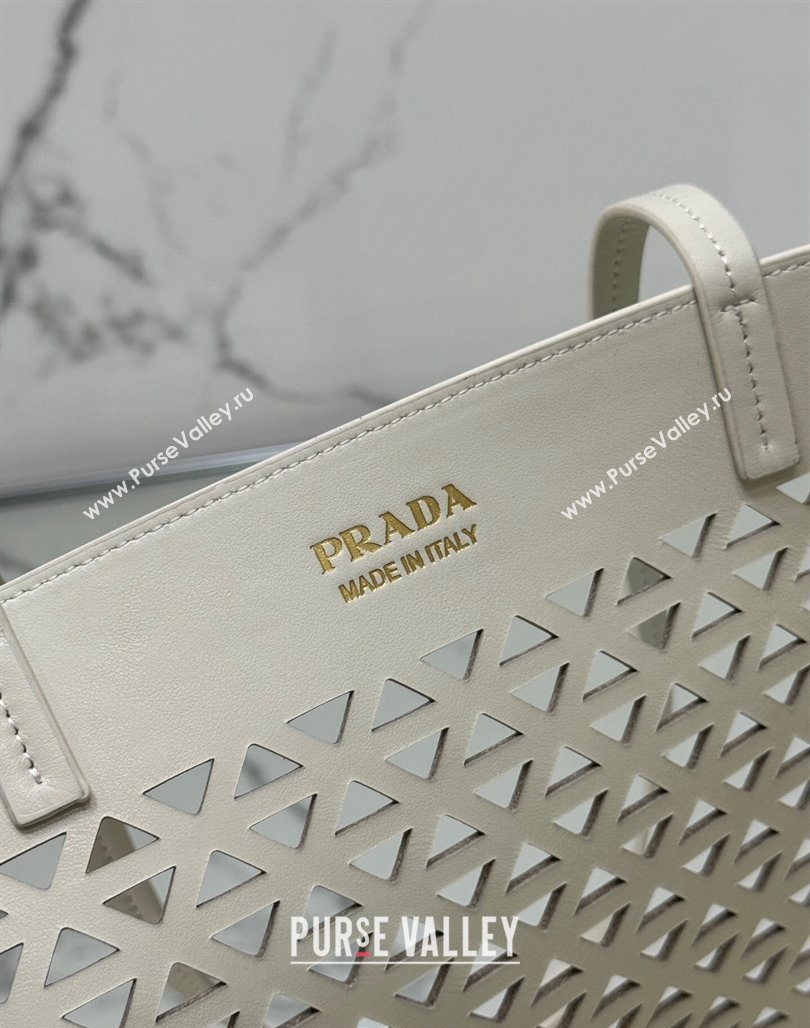 Prada Large perforated leather tote bag White 2024 1BG503 (YZ-240524011)