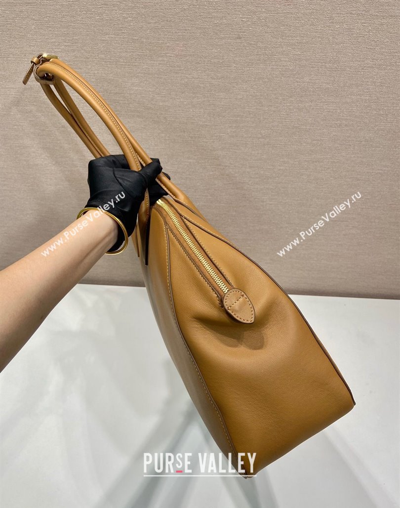 Prada Large Leather Tote bag with zipper closure Brown 2024 1BG506 (YZ-240524005)