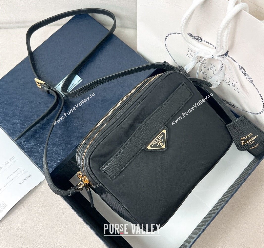 Prada Prada Re-Edition 1978 Re-Nylon and Saffiano leather mini shoulder bag Black 2024 1BH218 (YZ-240524020)