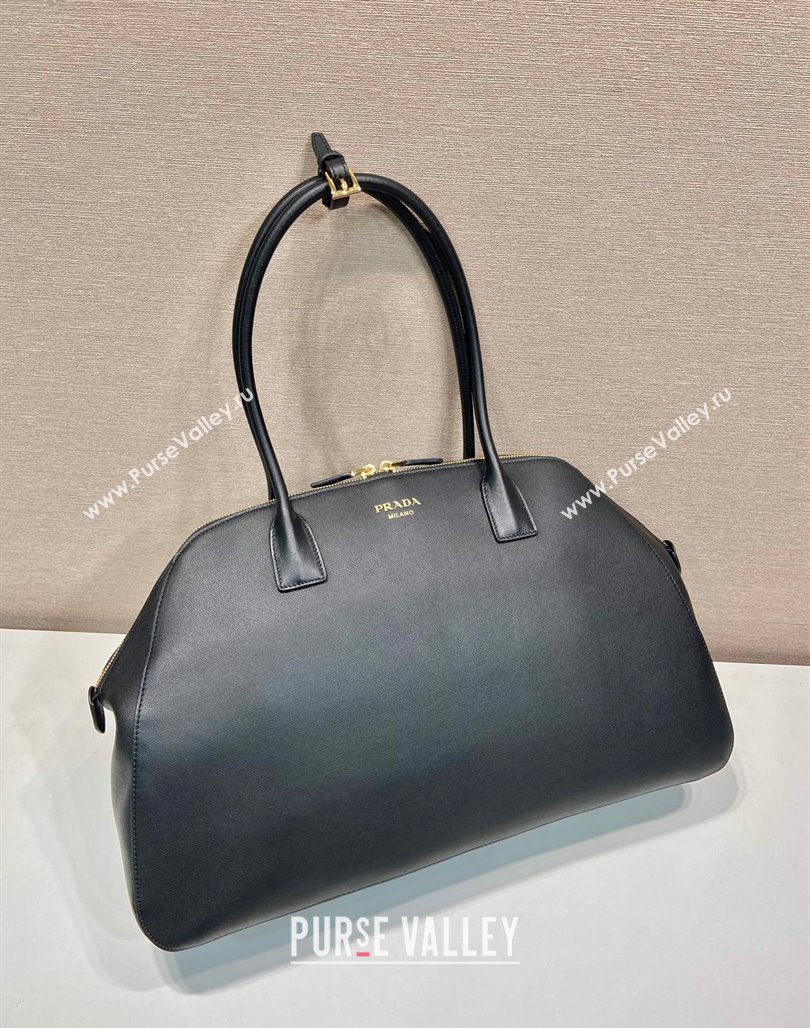 Prada Large Leather Tote bag with zipper closure Black 2024 1BG506 (YZ-240524006)