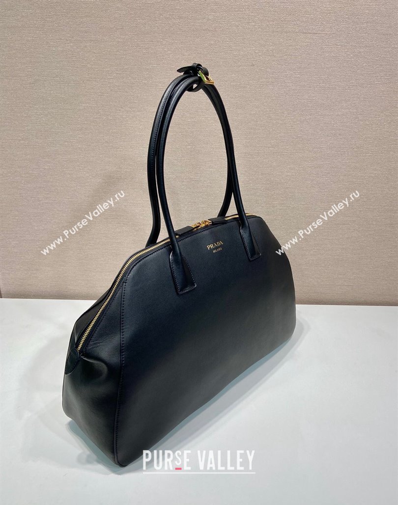 Prada Large Leather Tote bag with zipper closure Black 2024 1BG506 (YZ-240524006)