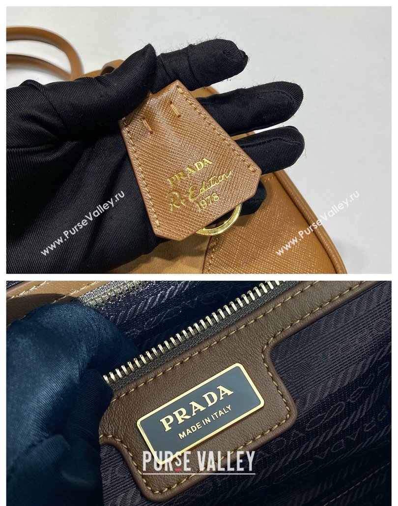 Prada Re-Edition 1978 medium Re-Nylon and Saffiano leather two-handle bag Brown 2024 1BB115 (YZ-240524022)