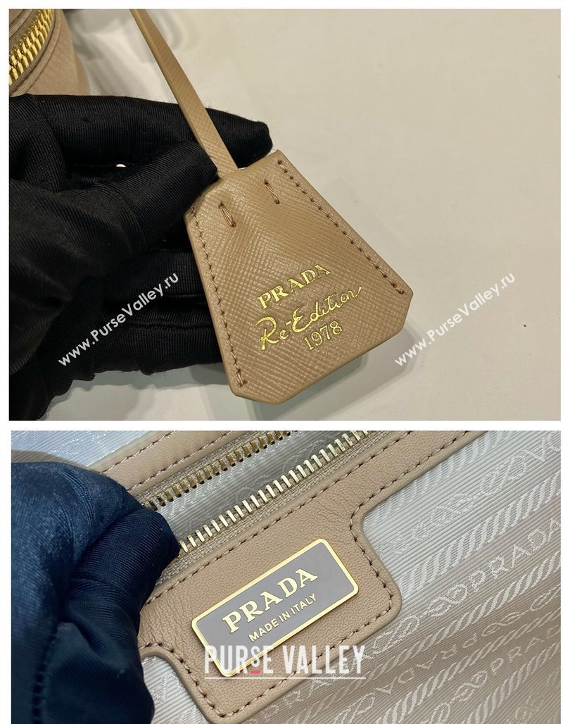 Prada Re-Edition 1978 medium Re-Nylon and Saffiano leather two-handle bag Beige 2024 1BB115 (YZ-240524023)