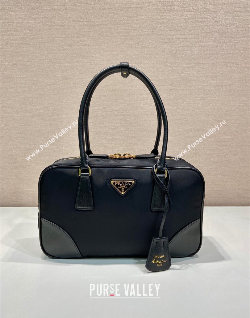 Prada Re-Edition 1978 medium Re-Nylon and Saffiano leather two-handle bag Black 2024 1BB115 (YZ-240524024)