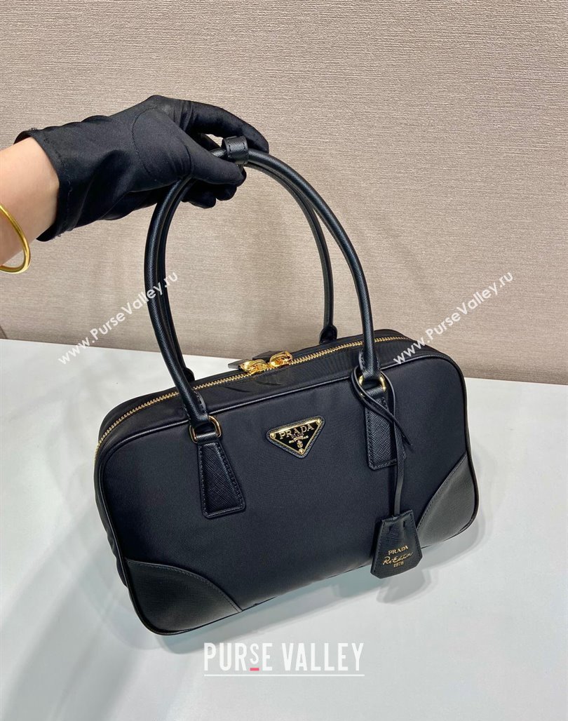 Prada Re-Edition 1978 medium Re-Nylon and Saffiano leather two-handle bag Black 2024 1BB115 (YZ-240524024)