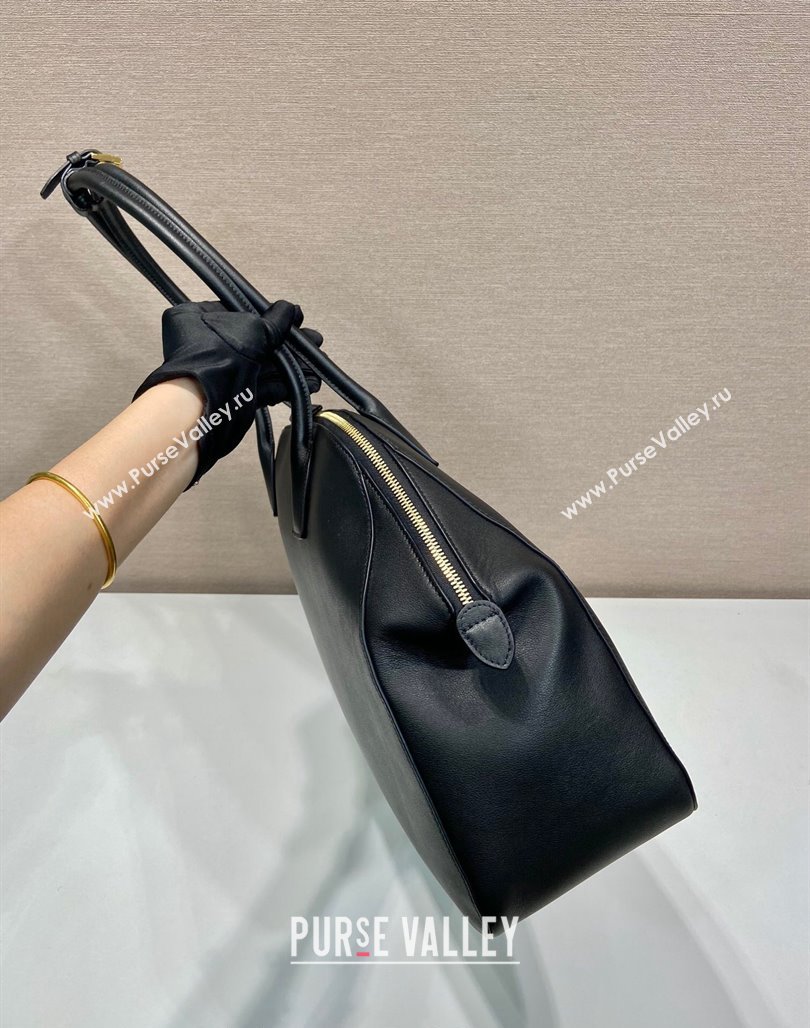 Prada Large Leather Tote bag with zipper closure Black 2024 1BG506 (YZ-240524006)