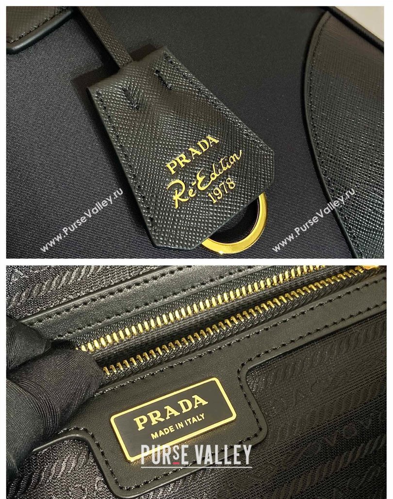 Prada Re-Edition 1978 large Re-Nylon and Saffiano leather two-handle bag Black 2024 1BB114 (YZ-240524028)