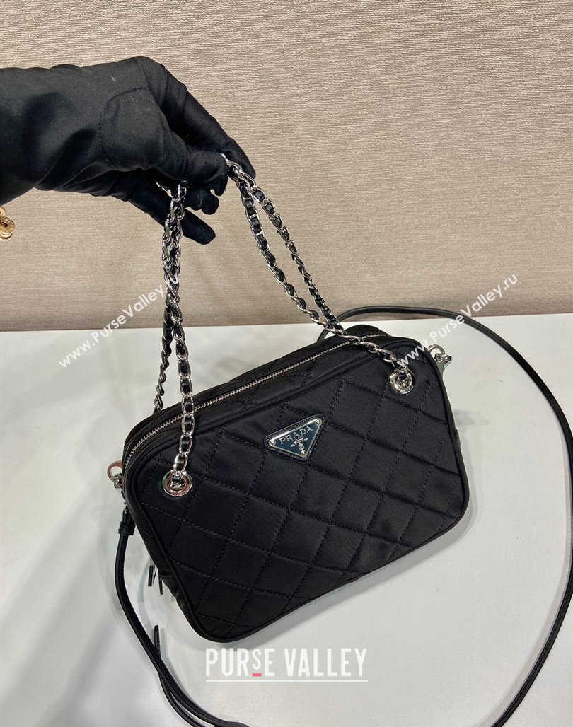 Prada Quilted Nylon Mini Camera Chain Bag 1BD642 Black 2024 (YZ-240524029)