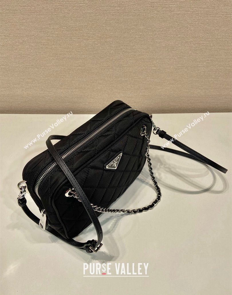 Prada Quilted Nylon Mini Camera Chain Bag 1BD642 Black 2024 (YZ-240524029)