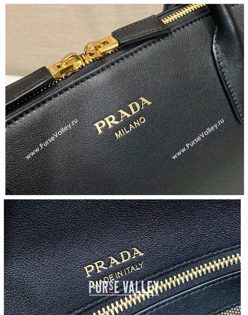 Prada Large Leather Tote bag with zipper closure Black 2024 1BG506 (YZ-240524006)