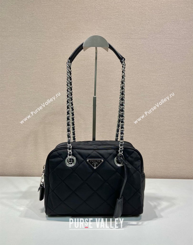 Prada Quilted Nylon Medium Camera Chain Bag 1BB903 Black 2024 (YZ-240524030)