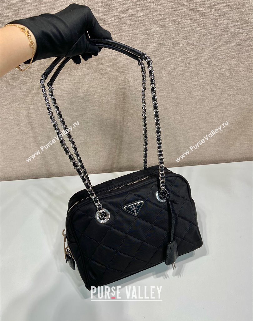 Prada Quilted Nylon Medium Camera Chain Bag 1BB903 Black 2024 (YZ-240524030)