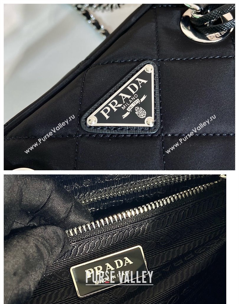 Prada Quilted Nylon Medium Camera Chain Bag 1BB903 Black 2024 (YZ-240524030)