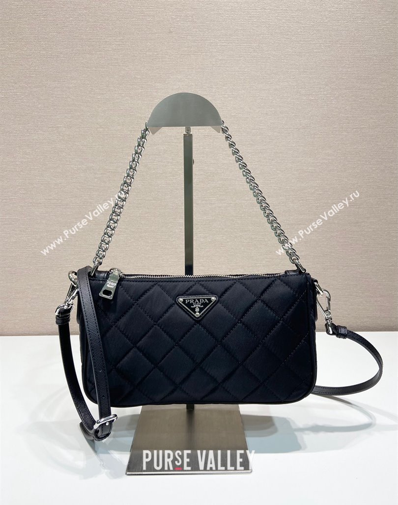 Prada Quilted Nylon Chain Bag 1BH026 Black 2024 (YZ-240524032)