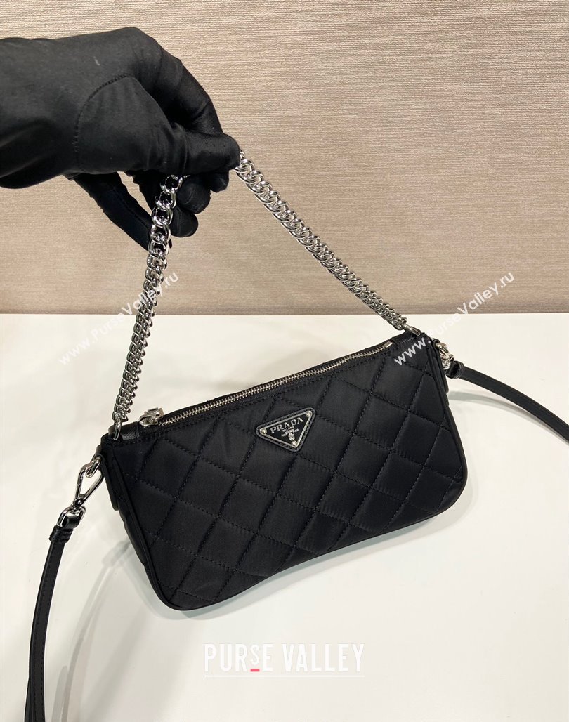 Prada Quilted Nylon Chain Bag 1BH026 Black 2024 (YZ-240524032)