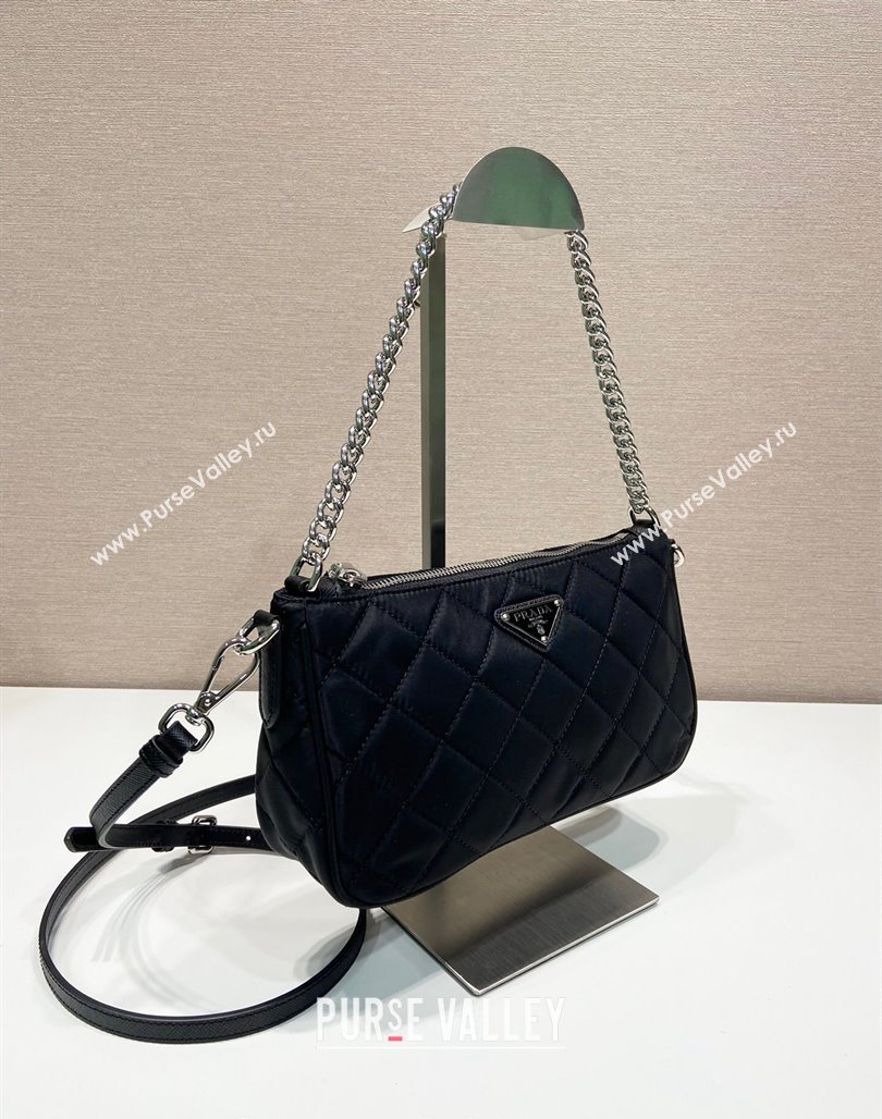 Prada Quilted Nylon Chain Bag 1BH026 Black 2024 (YZ-240524032)