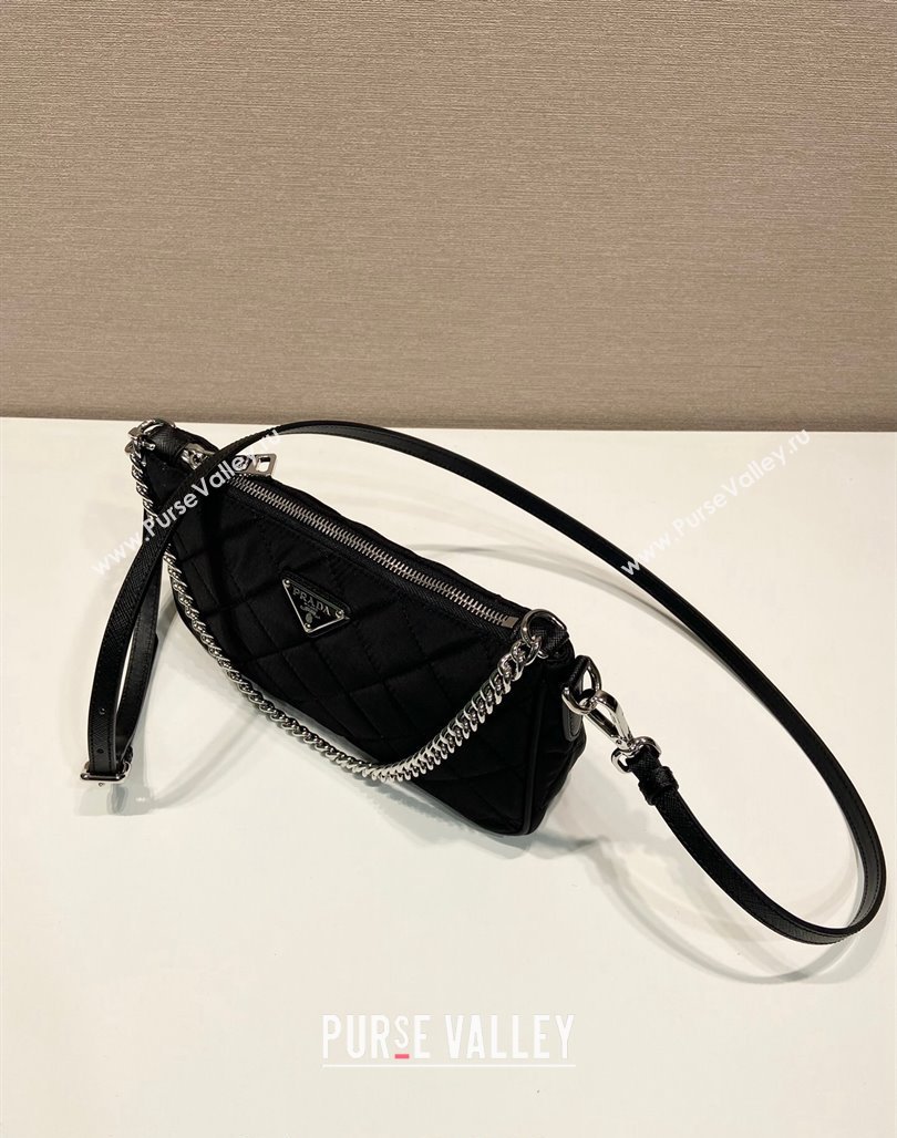 Prada Quilted Nylon Chain Bag 1BH026 Black 2024 (YZ-240524032)