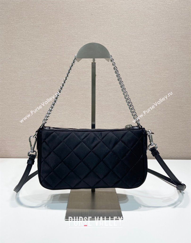 Prada Quilted Nylon Chain Bag 1BH026 Black 2024 (YZ-240524032)