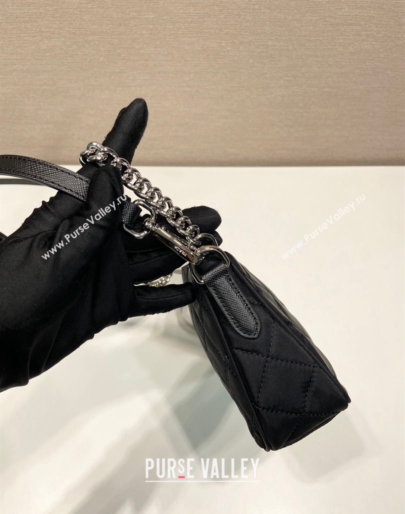 Prada Quilted Nylon Chain Bag 1BH026 Black 2024 (YZ-240524032)