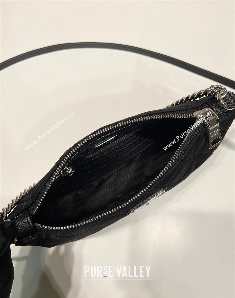 Prada Quilted Nylon Chain Bag 1BH026 Black 2024 (YZ-240524032)