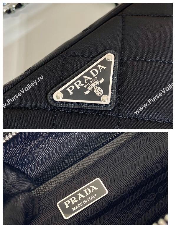 Prada Quilted Nylon Chain Bag 1BH026 Black 2024 (YZ-240524032)