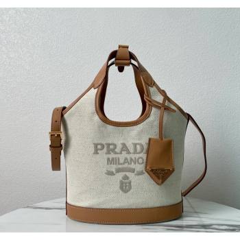 Prada Linen blend and leather mini-buckle bag 2024 1BE074 (YZ-240524039)